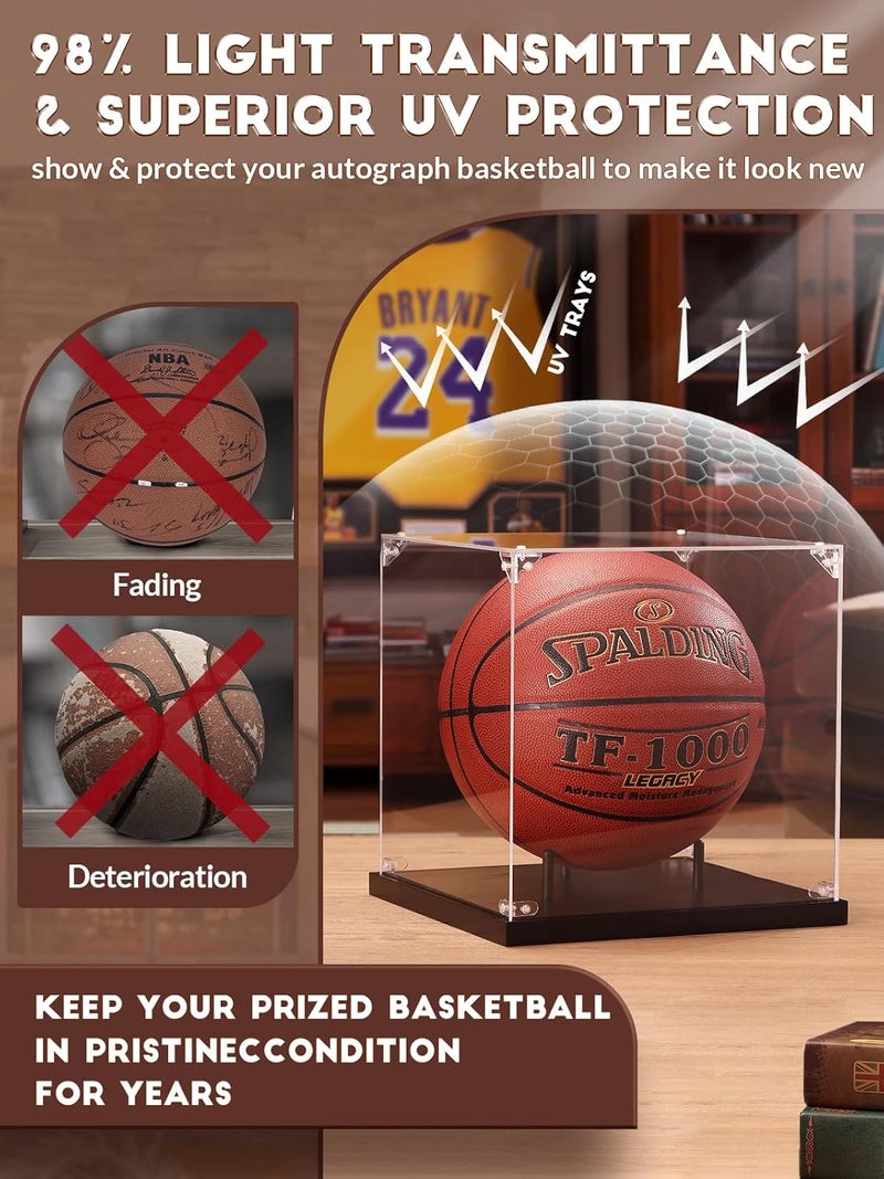 JupDec Basketball Display Case Acrylic Clear 10" Full Size with Solid Wood Base, UV Protected Soccer Display Stand Box for Autographed Standard NBA WNBA Ball Memorabilia Keepsake Ideal Gift, Black - Image 4